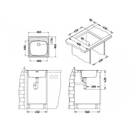 ALVEUS BASIC 130 NAT-60 465X465 1X нерж.сталь мойка