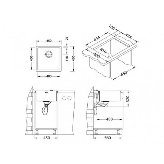 ALVEUS QUADRIX 30 BRS 450 X 450 X 200  нерж.сталь