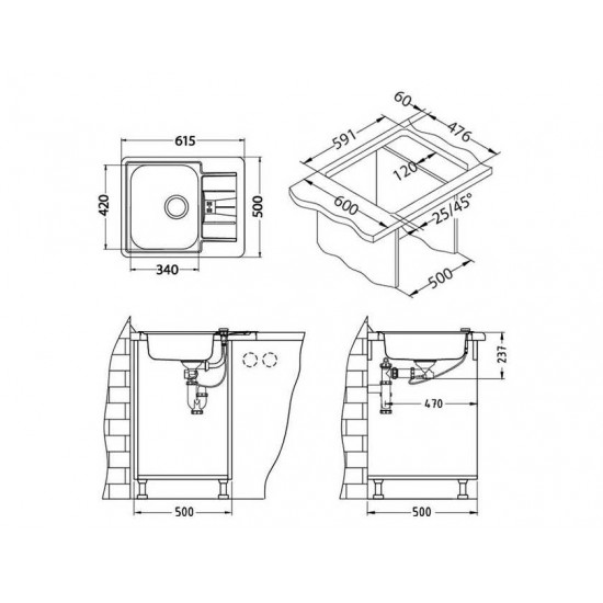ALVEUS LINE MONARCH 60 ANTHRACITE 615X5001X  нерж.сталь