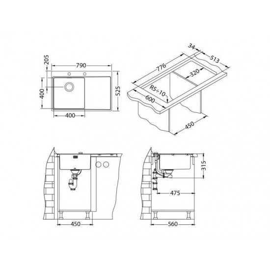 ALVEUS PURE 40R KMB 90 790X5251X правая нерж.сталь