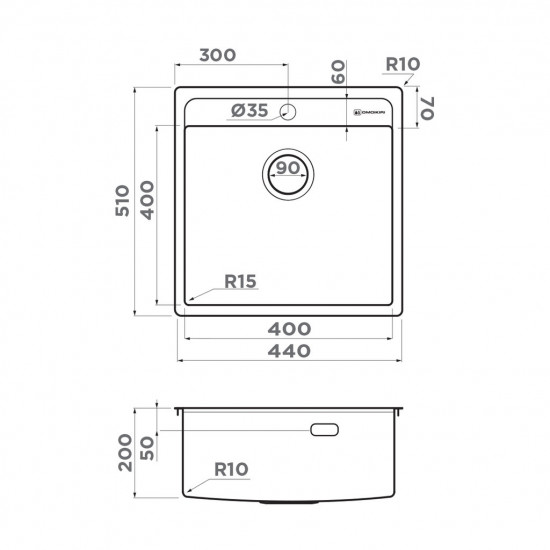 Кухонная мойка Omoikiri Daisen 44-IN нержавеющая сталь