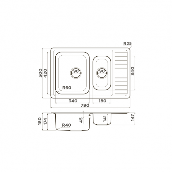 Кухонная мойка OMOIKIRI SAGAMI 79-2-IN нержавеющая сталь