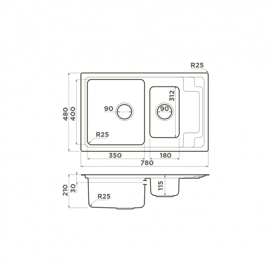 Кухонная мойка OMOIKIRI MIZU 78-2 нержавеющая сталь