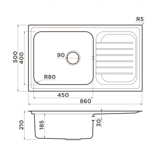 Кухонная мойка OMOIKIRI HARUNA 86 нержавеющая сталь
