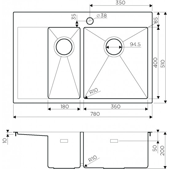 Кухонная мойка OMOIKIRI AKISAME 78-2 нерж. сталь