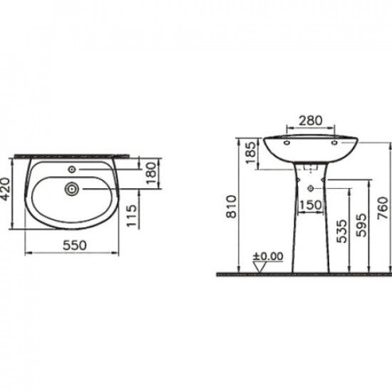 Раковина VitrA Normus 55 см с пьедесталом 9600B003-7650