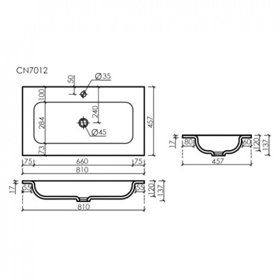 Раковина Sancos Grace 81 см прямоугольная белая CN7012