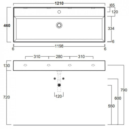 Раковина Simas Agile 121 см с 1 отверстием под смеситель AG121 bi*1