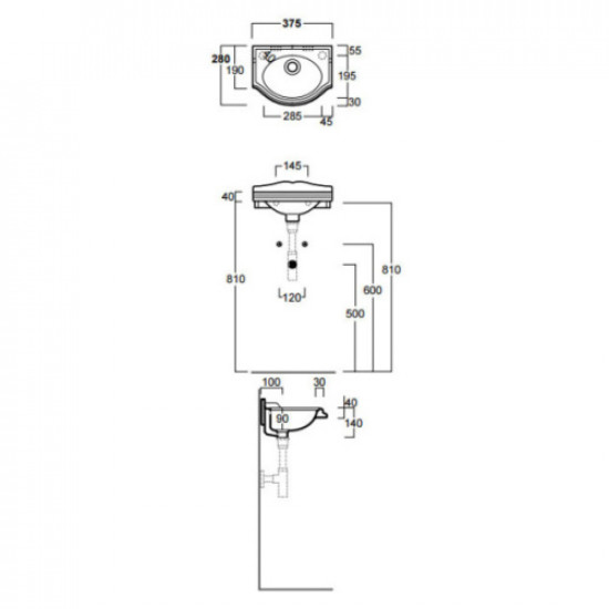 Раковина Simas Arcade 37 см белая, отверстие под смеситель справа AR035bi*1dx