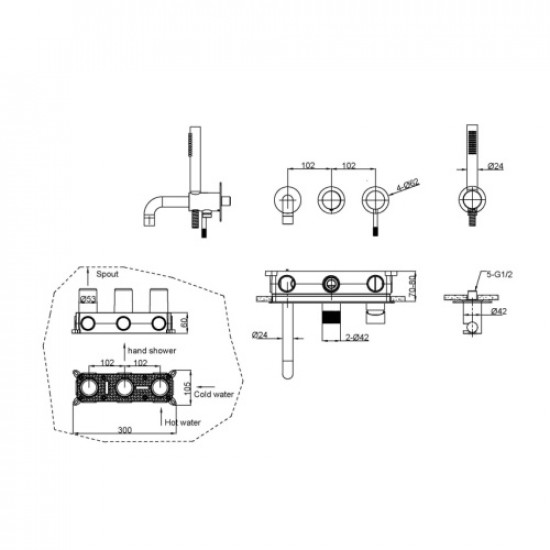 Смеситель для ванны Boheme Uno gun metal 464-3-GM