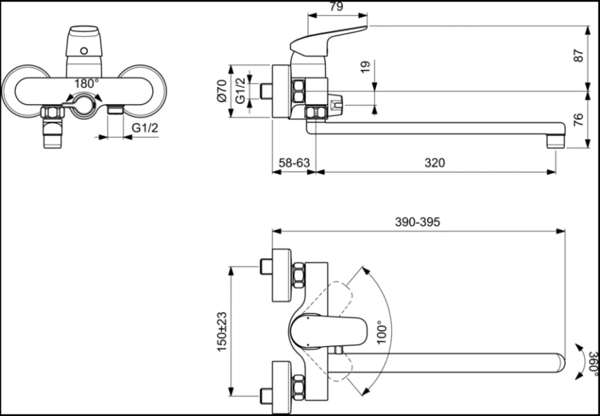 Смеситель для ванны Ideal Standard Ceraflex хром B1741AA