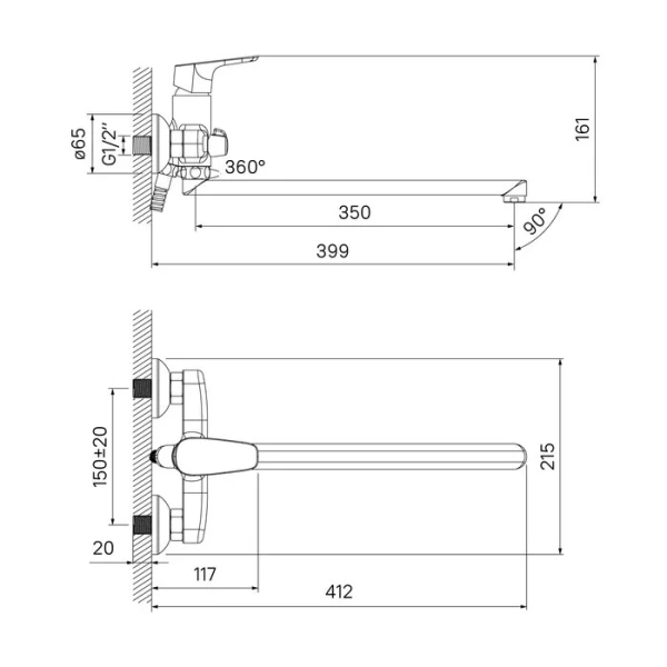 Смеситель для ванны IDDIS Zodiac с длинным изливом ZODSBL2i10WA