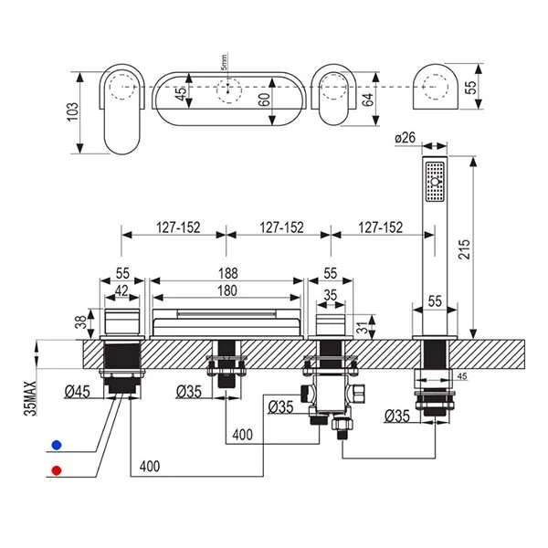 Смеситель для ванны Ravak Chrome на 4 отверстия X070073