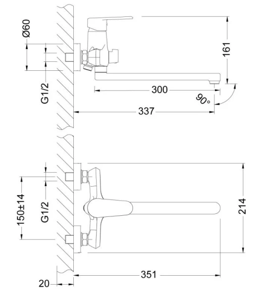 Смеситель для ванны Lemark Point универсальный LM0351C