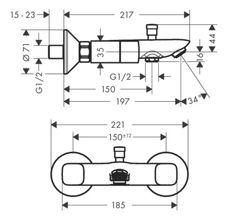 Смеситель для ванны Hansgrohe Logis с двумя рукоятками 71243000