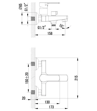 Смеситель для ванны Lemark Plus Grace с монолитным изливом LM1512C