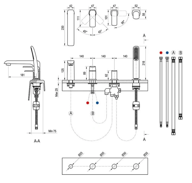 Смеситель для ванны Ravak Flat врезной X070120