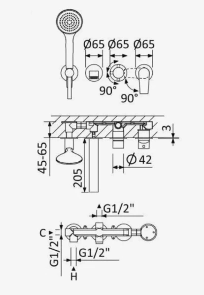 Смеситель для ванны Cezares Nautic черный матовый NAUTIC-VDM3-NOP