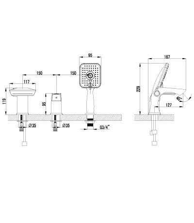 Смеситель для ванны на 3 отверстия Lemark Unit LM4545C